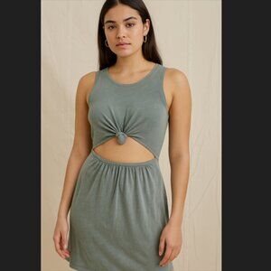 Aerie Green Knot Tie Cut Out Cotton Bodycon Mini Dress